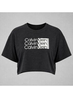 Calvin Klein Womens 3X Crop T-Shirt Black Performance Graphic Tee CK - NWT